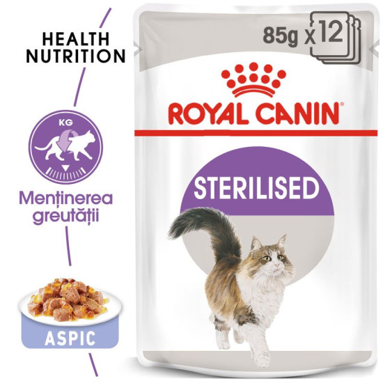 Royal Canin Sterilised – Hrană Umedă Premium pentru Pisici Sterilizate, în Gelatină, 85 g